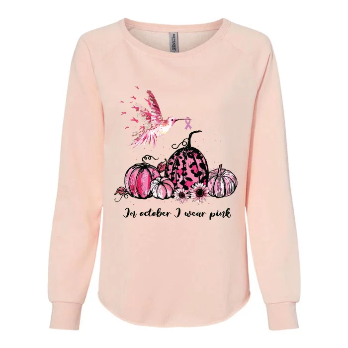 In October We Wear Pink Hummingbird Breast Cancer Awareness Womens California Wash Sweatshirt