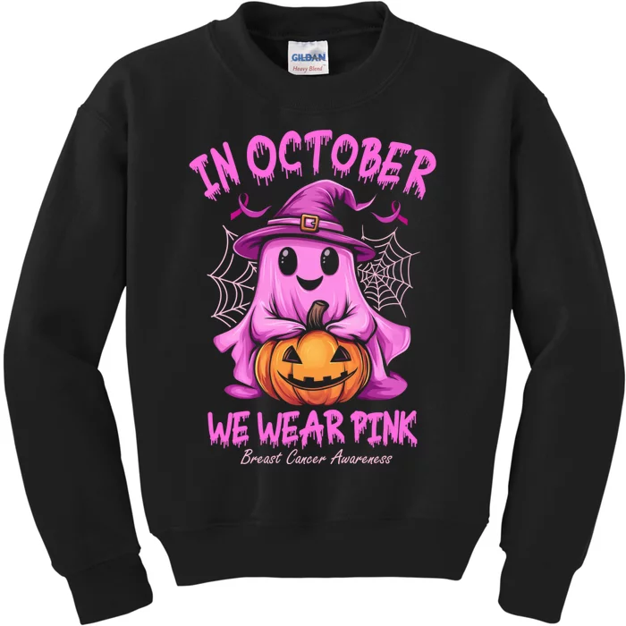 In October We Wear P.I.N.K. Ghost Witch Breast Cancer Awareness Kids Sweatshirt