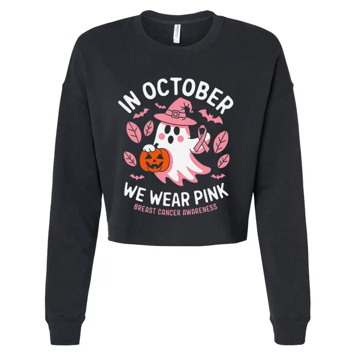 In October We Wear Pin.K Ghost Witch Breast Cancer Awareness Cropped Pullover Crew