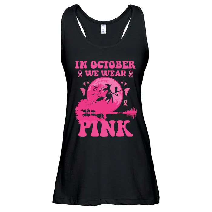 In October We Wear Pink Witch Halloween Breast Cancer Ribbon Ladies Essential Flowy Tank