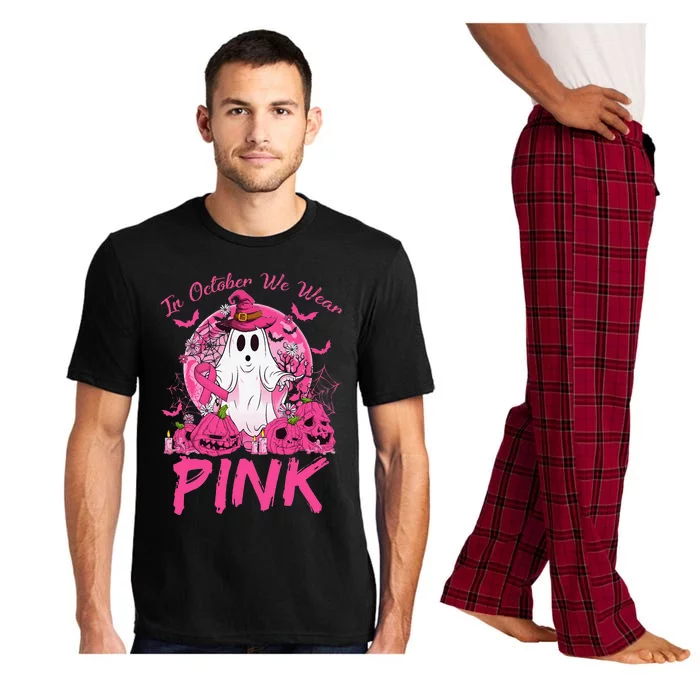 In October We Wear Pin.K Breast Cancer Ghost Witch Halloween Pajama Set