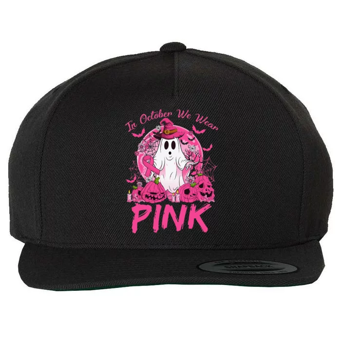 In October We Wear Pin.K Breast Cancer Ghost Witch Halloween Wool Snapback Cap