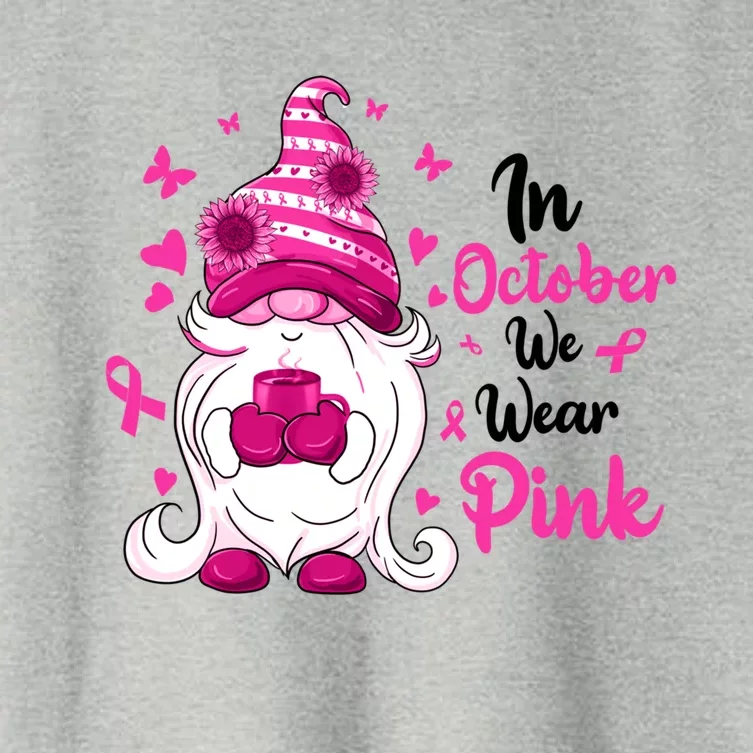 In October We Wear Breast Cancer Gnome With Coffee Cup Great Gift Women's Crop Top Tee