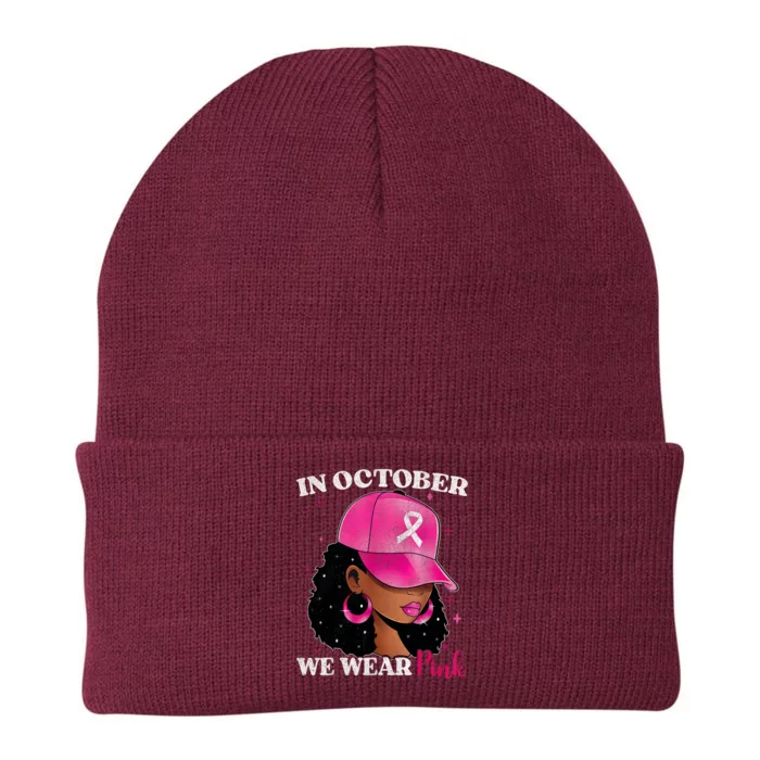 In October We Wear P.I.N.K. Black Woman Breast Cancer Awareness Knit Cap Winter Beanie