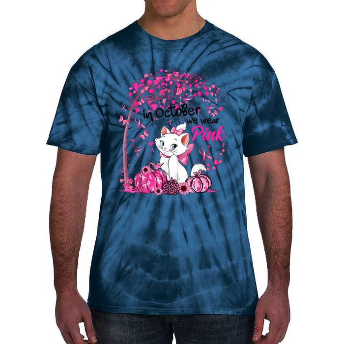 In October We Wear Pink Leopard Cat Breast Cancer Awareness Tie-Dye T-Shirt