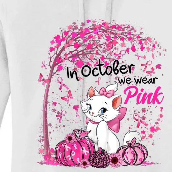 In October We Wear Pink Leopard Cat Breast Cancer Awareness Women's Pullover Hoodie