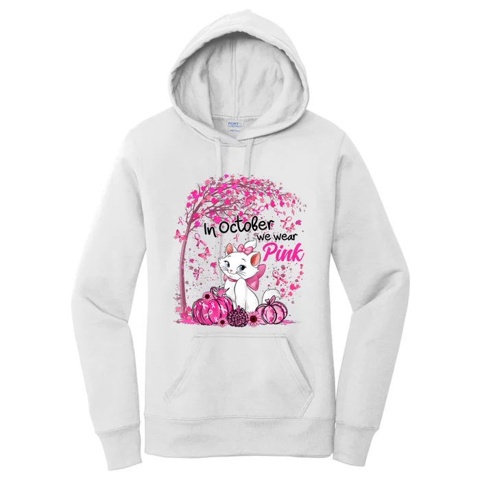 In October We Wear Pink Leopard Cat Breast Cancer Awareness Women's Pullover Hoodie