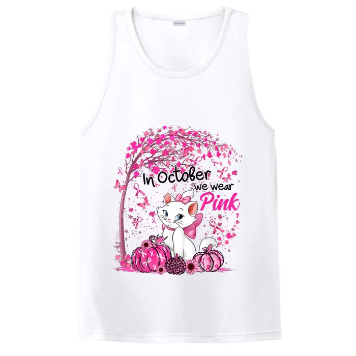 In October We Wear Pink Leopard Cat Breast Cancer Awareness Performance Tank