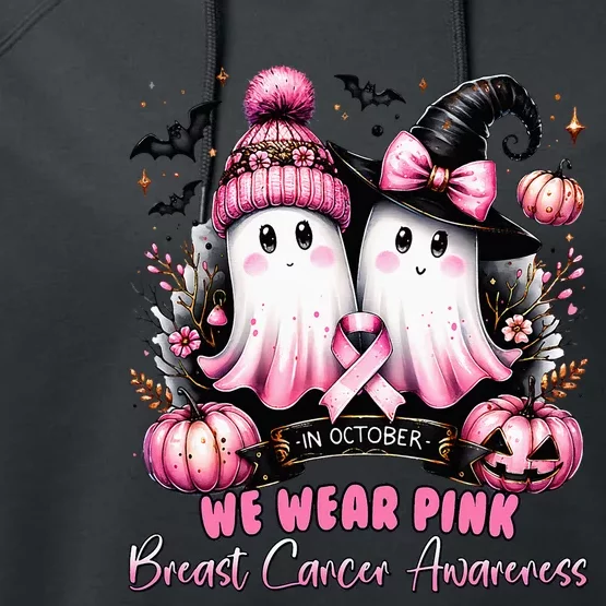 In October We Wear Ghost Witch Breast Cancer Awareness Performance Fleece Hoodie