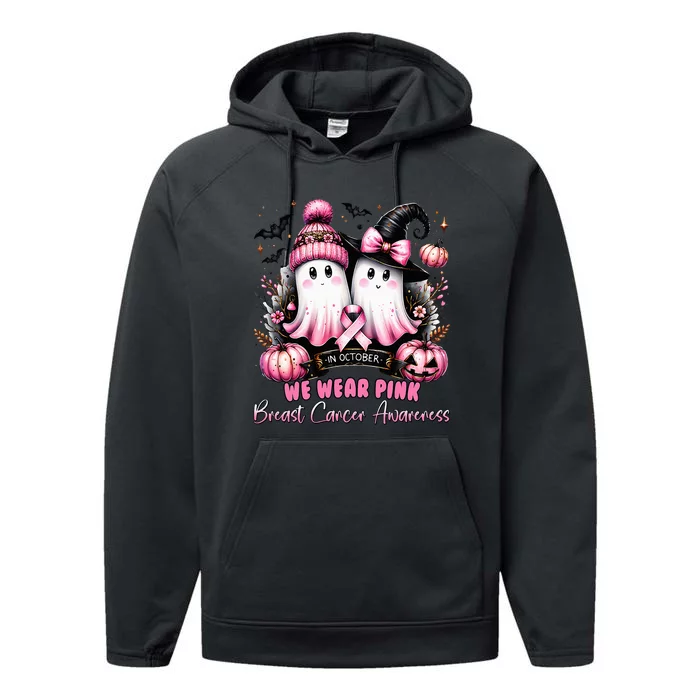 In October We Wear Ghost Witch Breast Cancer Awareness Performance Fleece Hoodie