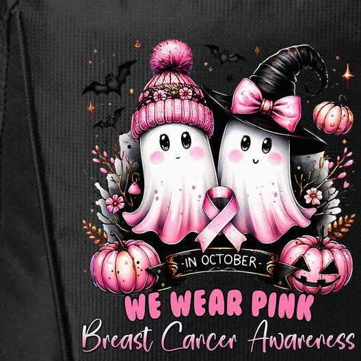 In October We Wear Ghost Witch Breast Cancer Awareness City Backpack