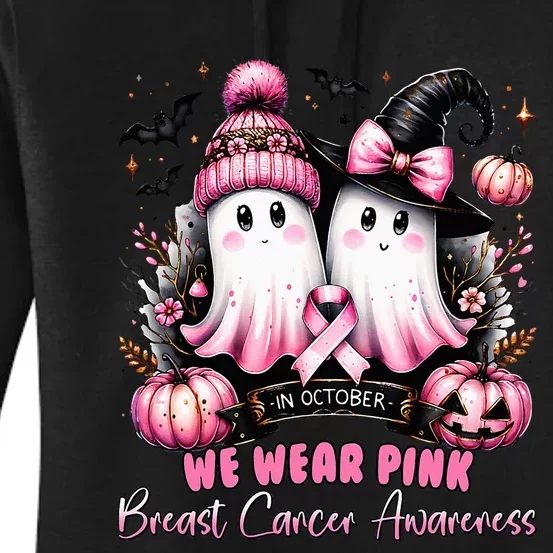 In October We Wear Ghost Witch Breast Cancer Awareness Women's Pullover Hoodie