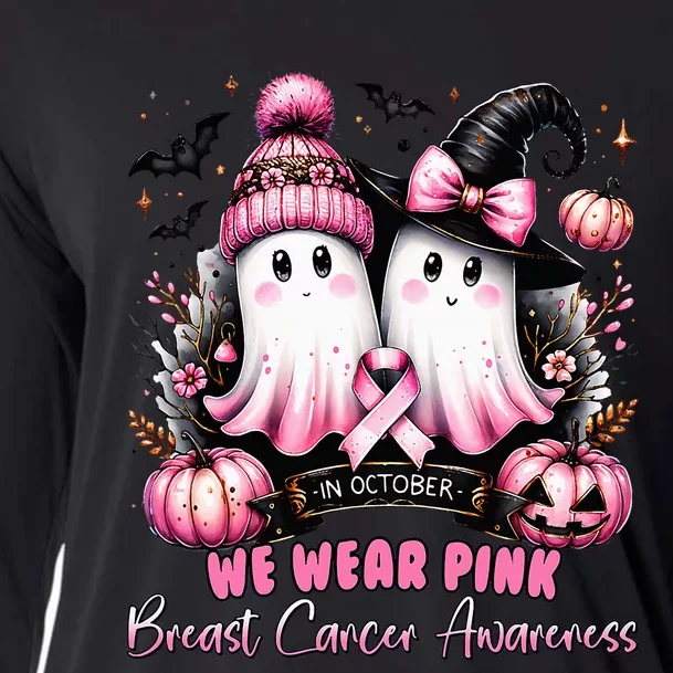 In October We Wear Ghost Witch Breast Cancer Awareness Cooling Performance Long Sleeve Crew