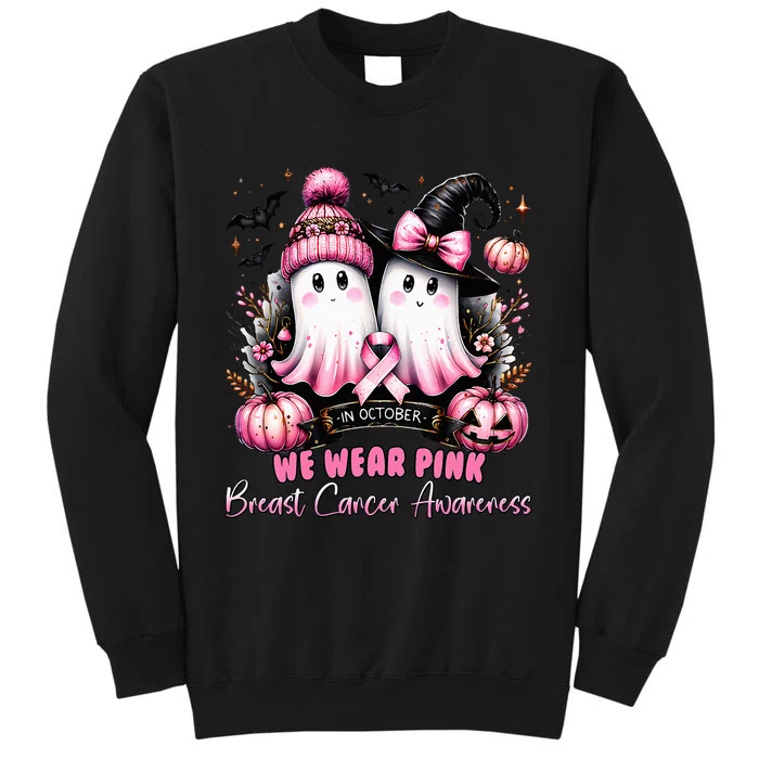 In October We Wear Ghost Witch Breast Cancer Awareness Tall Sweatshirt