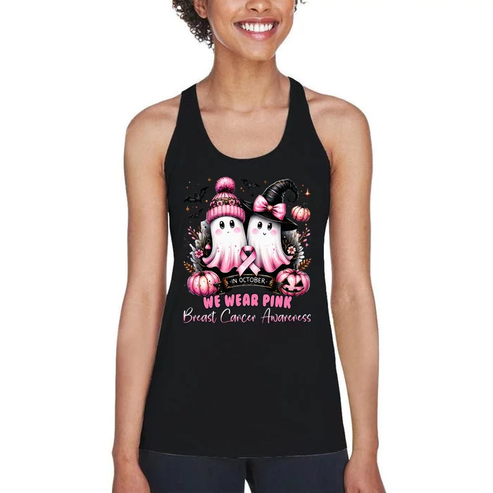 In October We Wear Ghost Witch Breast Cancer Awareness Women's Racerback Tank