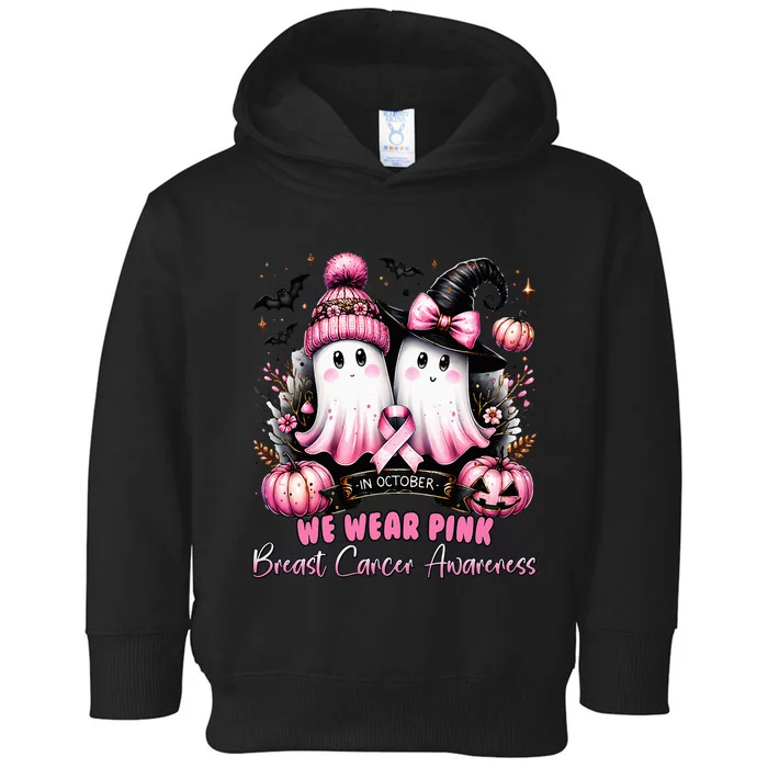 In October We Wear Ghost Witch Breast Cancer Awareness Toddler Hoodie