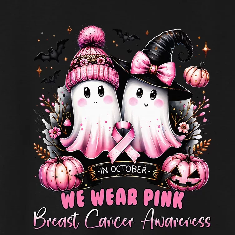 In October We Wear Ghost Witch Breast Cancer Awareness Women's Crop Top Tee