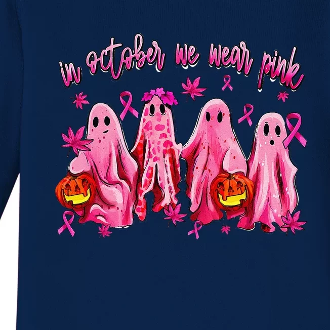 In October We Wear Pin.K Breast Cancer Awareness Halloween Baby Long Sleeve Bodysuit