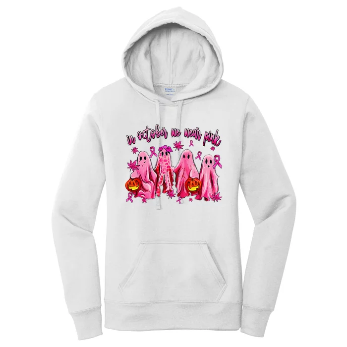 In October We Wear Pin.K Breast Cancer Awareness Halloween Women's Pullover Hoodie