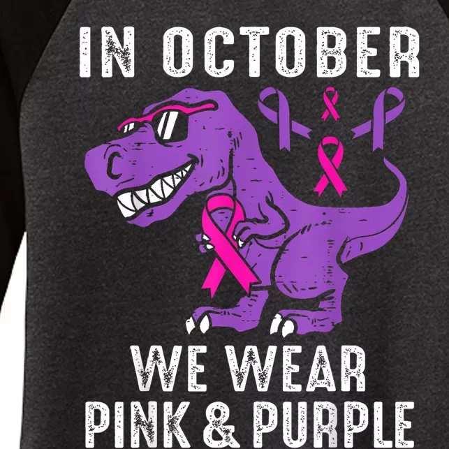 In October We Wear Purple Breast Cancer Awareness Women's Tri-Blend 3/4-Sleeve Raglan Shirt