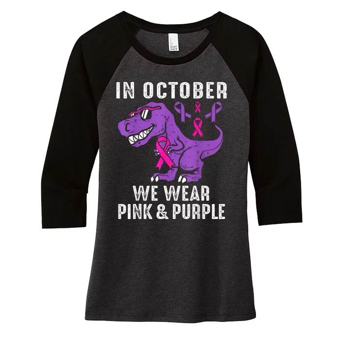 In October We Wear Purple Breast Cancer Awareness Women's Tri-Blend 3/4-Sleeve Raglan Shirt