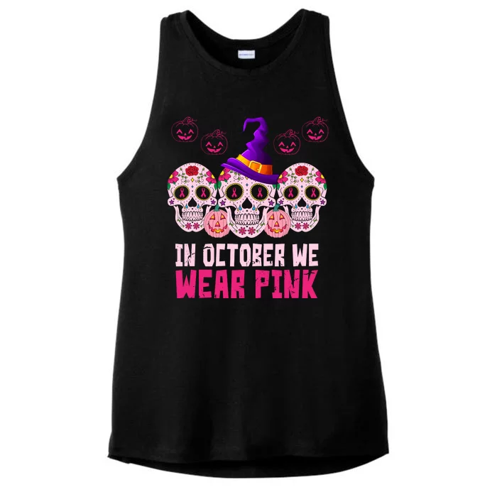 In October We Wear Pink Day Of The Dead Skulls Ladies Tri-Blend Wicking Tank