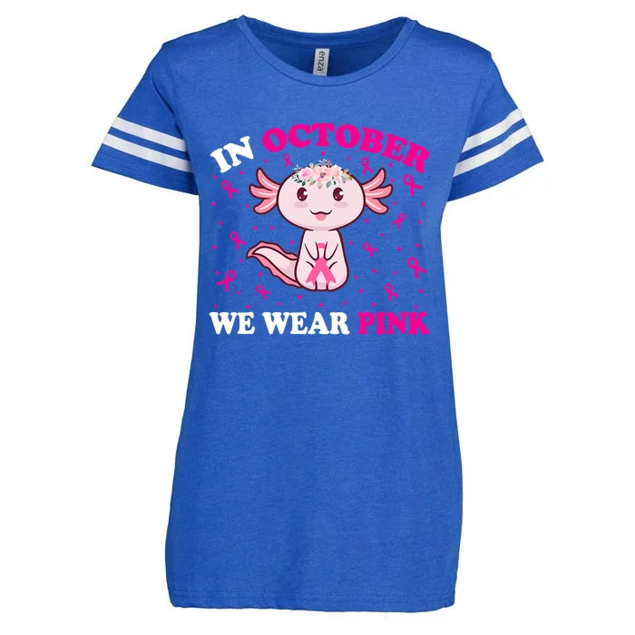 In October We Wear Pink Axolotl Lover Ribbon Breast Cancer Funny Gift Enza Ladies Jersey Football T-Shirt