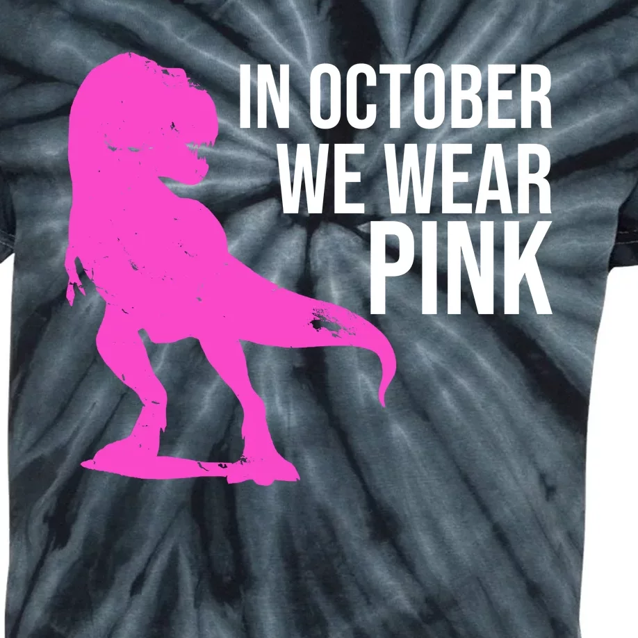 In October We Wear Pink Dinosaur T Rex Kids Tie-Dye T-Shirt