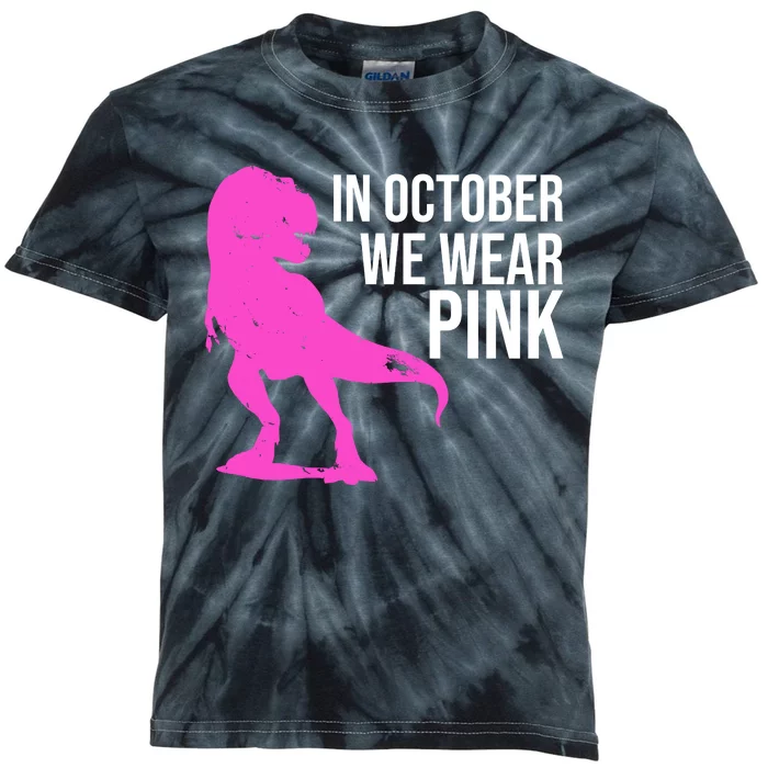 In October We Wear Pink Dinosaur T Rex Kids Tie-Dye T-Shirt