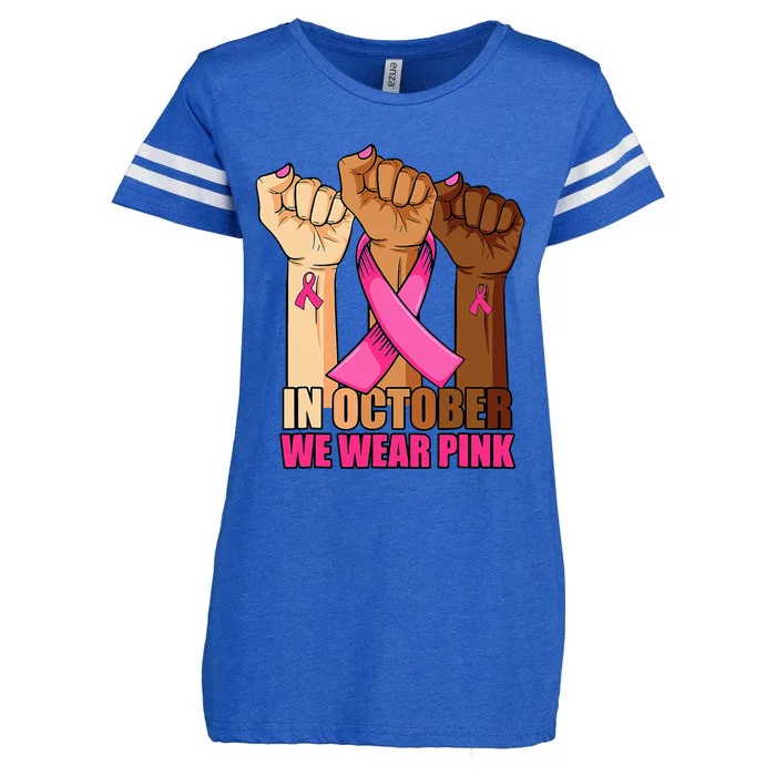 In October We Wear Pink Hand Raise Breast Cancer Awareness Enza Ladies Jersey Football T-Shirt