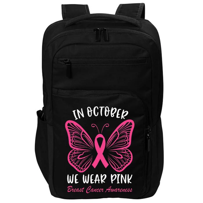 In October We Wear P.I.N.K Breast Cancer Awareness Butterfly Impact Tech Backpack