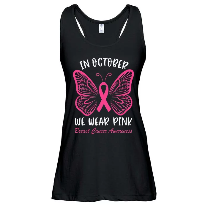 In October We Wear P.I.N.K Breast Cancer Awareness Butterfly Ladies Essential Flowy Tank