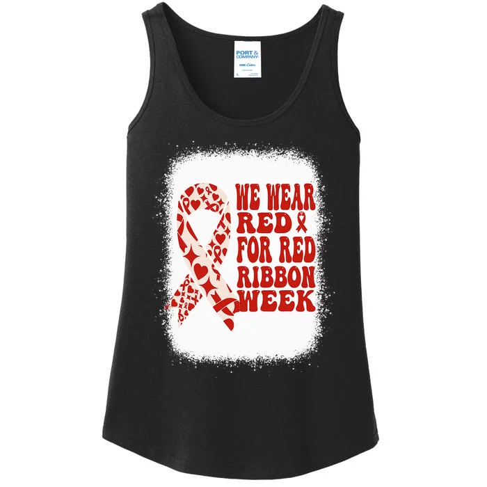 In October We Wear Red Ribbon Week Awareness Ladies Essential Tank