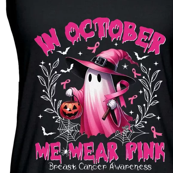 In October We Wear P.Ink Ghost Witch Breast Cancer Awareness Gift Ladies Essential Flowy Tank