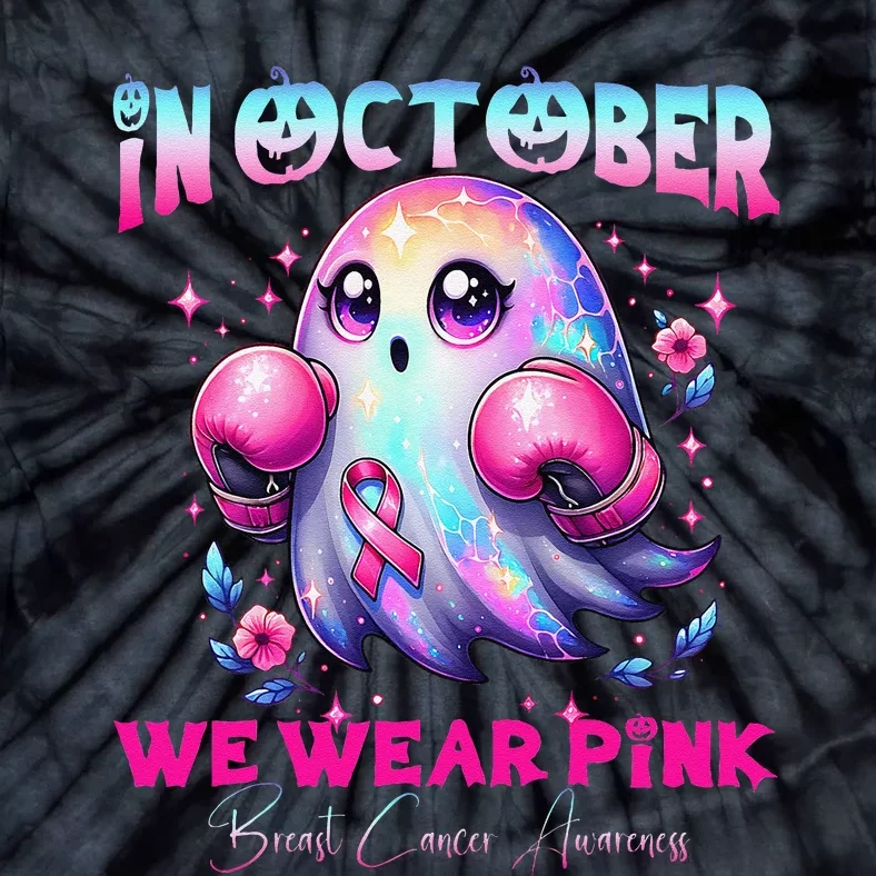 In October We Wear P.Ink Ghost Witch Breast Cancer Awareness Gift Tie-Dye T-Shirt