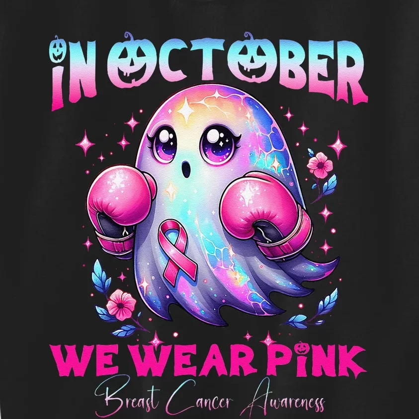 In October We Wear P.Ink Ghost Witch Breast Cancer Awareness Gift Kids Sweatshirt