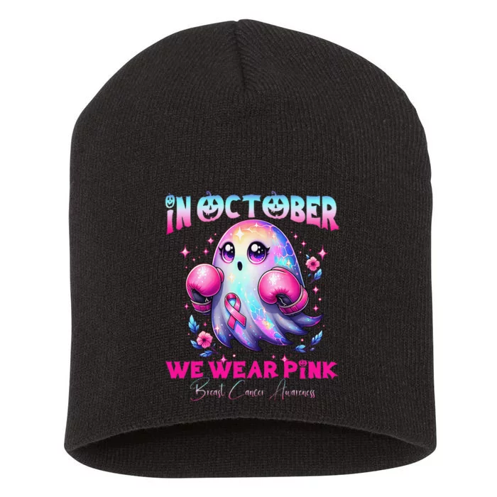 In October We Wear P.Ink Ghost Witch Breast Cancer Awareness Gift Short Acrylic Beanie