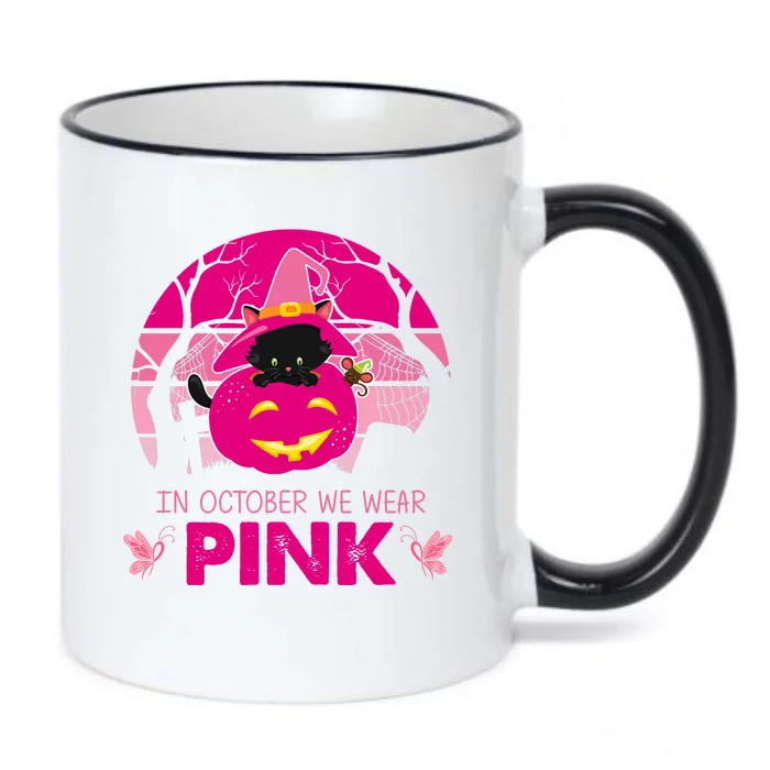 In October We Wear Pink Dinosaur Cat Witch Black Color Changing Mug