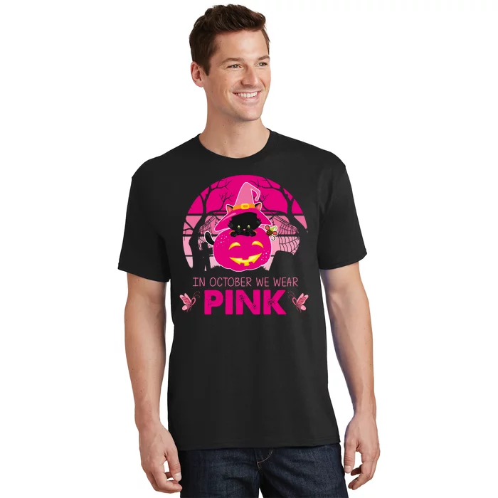 In October We Wear Pink Dinosaur Cat Witch T-Shirt