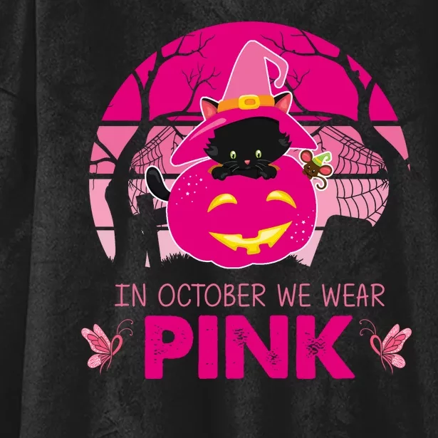 In October We Wear Pink Dinosaur Cat Witch Hooded Wearable Blanket