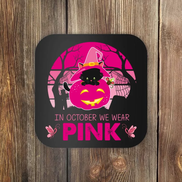 In October We Wear Pink Dinosaur Cat Witch Coaster