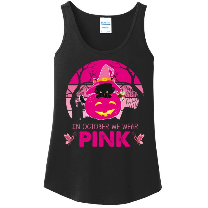 In October We Wear Pink Dinosaur Cat Witch Ladies Essential Tank