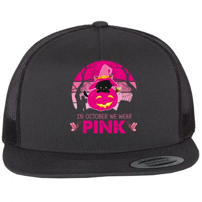 In October We Wear Pink Dinosaur Cat Witch Flat Bill Trucker Hat