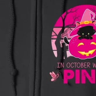 In October We Wear Pink Dinosaur Cat Witch Full Zip Hoodie