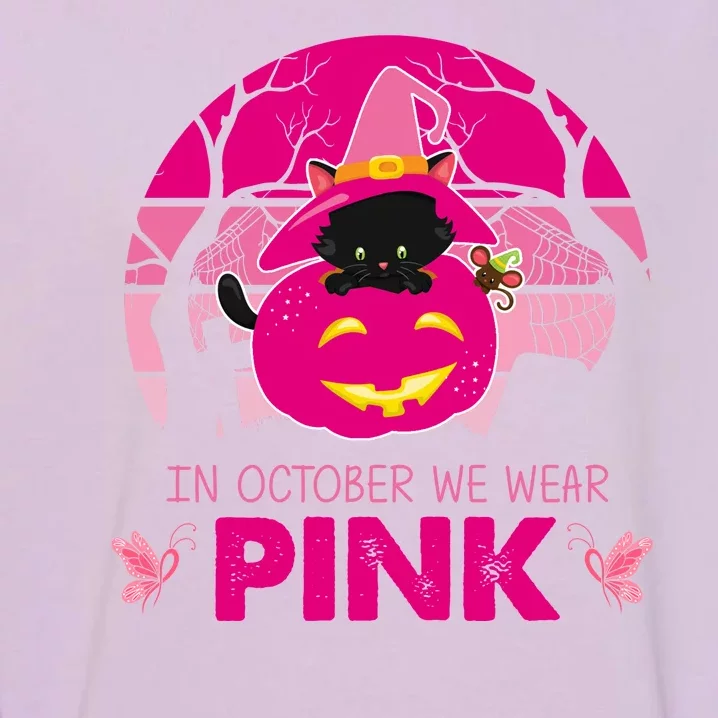 In October We Wear Pink Dinosaur Cat Witch Garment-Dyed Sweatshirt