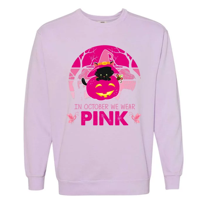 In October We Wear Pink Dinosaur Cat Witch Garment-Dyed Sweatshirt