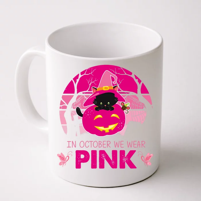 In October We Wear Pink Dinosaur Cat Witch Front & Back Coffee Mug