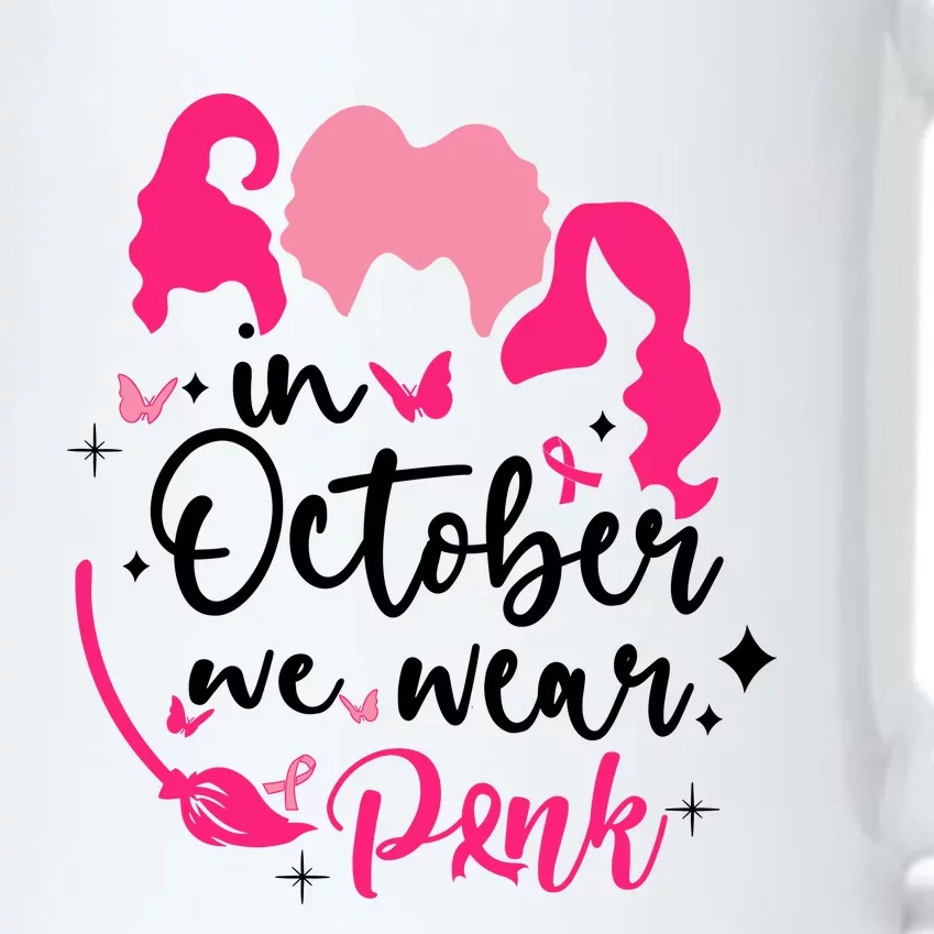 In October We Wear Pink Ribbon Witch Halloween Breast Cancer Black Color Changing Mug