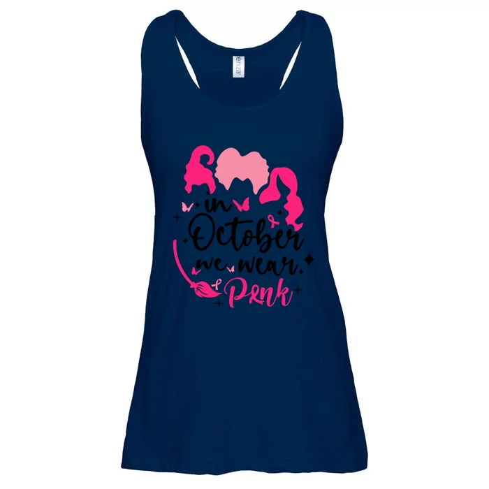 In October We Wear Pink Ribbon Witch Halloween Breast Cancer Ladies Essential Flowy Tank