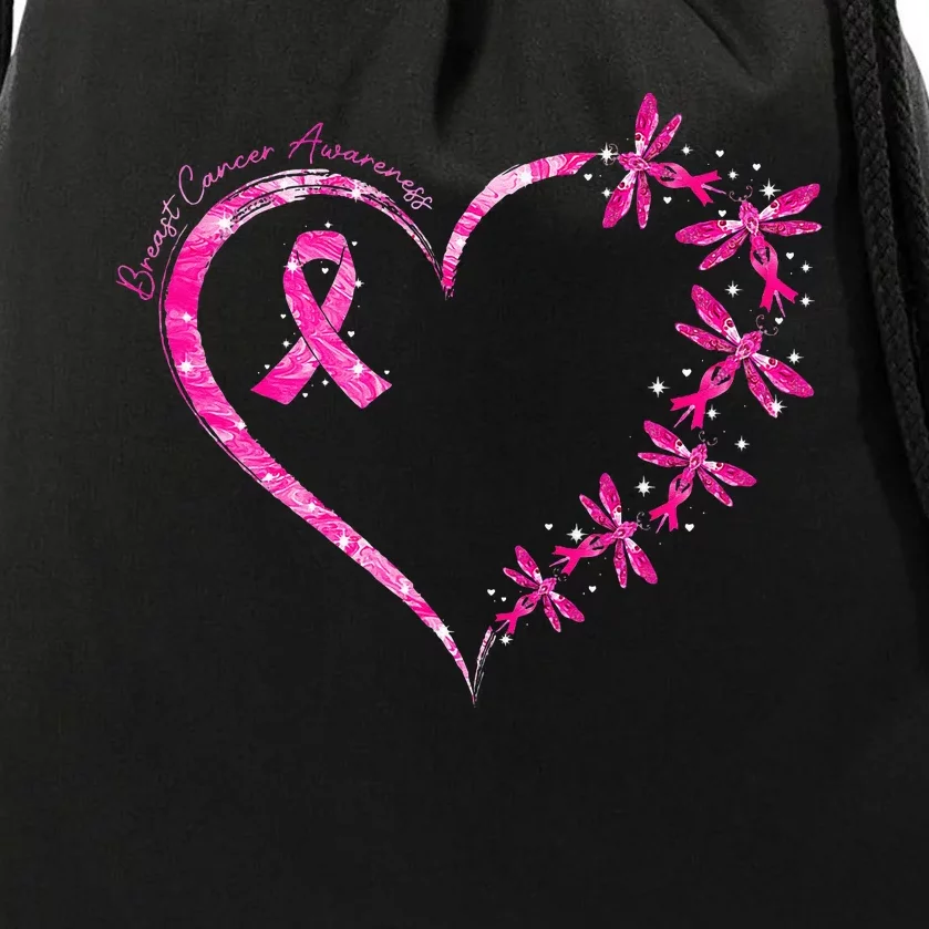 In October We Wear Pink Breast Cancer Awareness Dragonfly Drawstring Bag